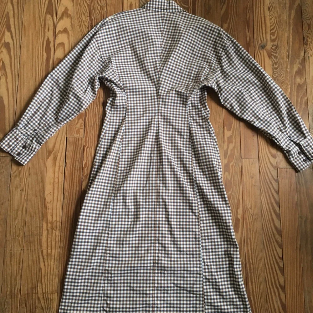 UNIQLO Shirt Dress, Size Medium, Navy/Brown/Ivory/ Checked - Picture 2 of 5